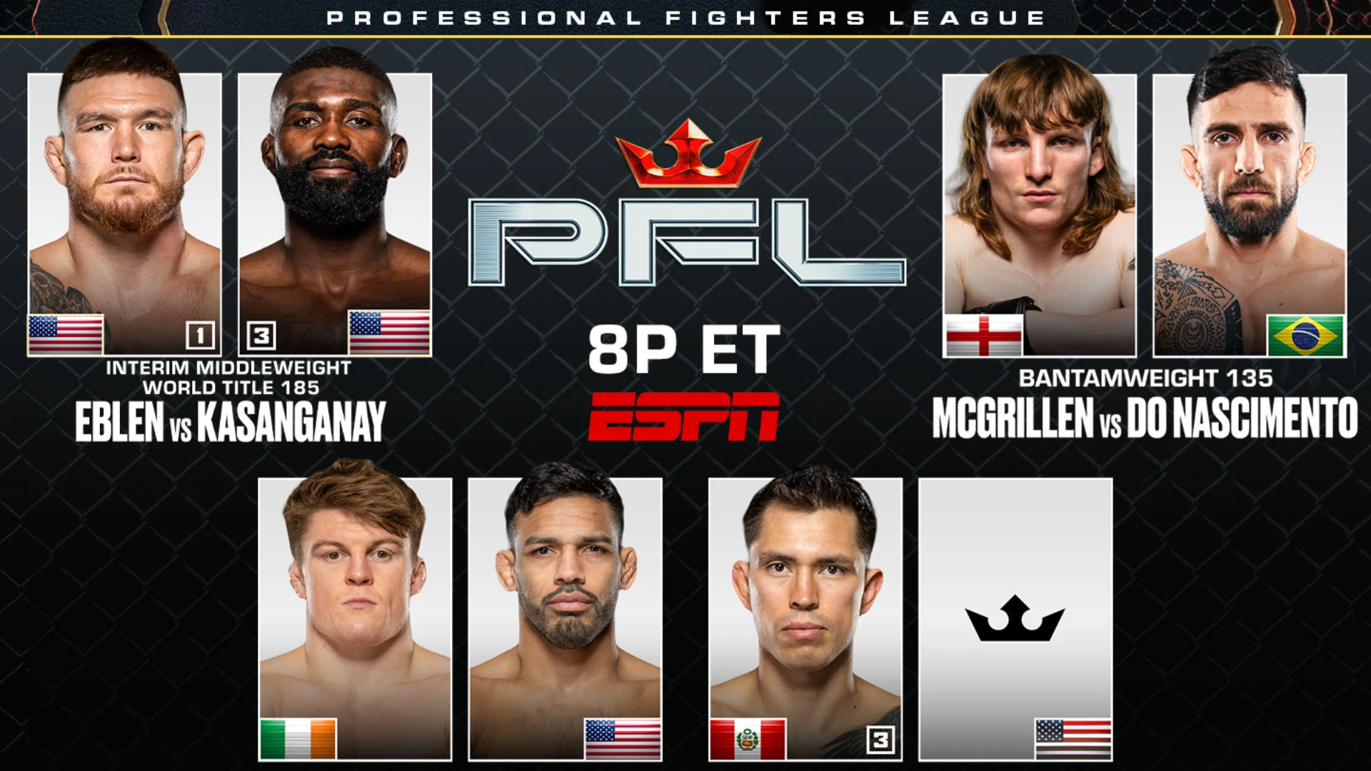 PFL Austinが7月18日に開催 エブレン対カサンガナイの暫定王座戦など全9試合