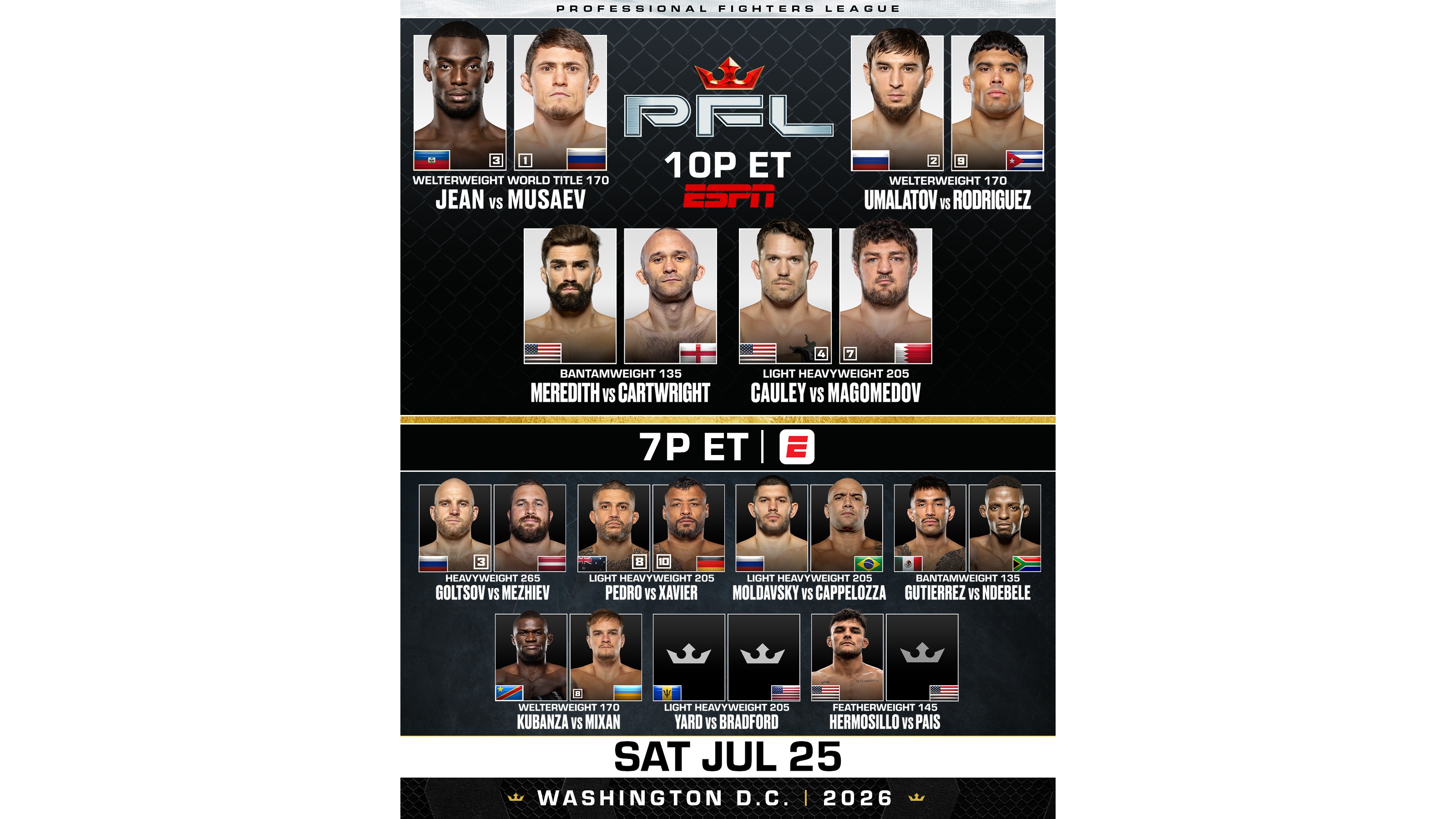 PFL Washington D.C.の全カードが決定 空位ウェルター級王座戦はジーン vs ムサエフ